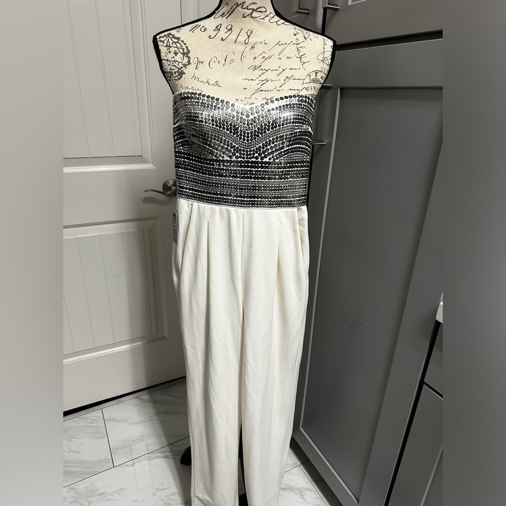 Express Women’s Strapless Bridal Jumpsuit NWT White Sequin 00